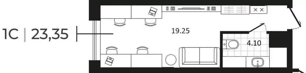 Квартира-студия: Новосибирск, Большевистская улица, 14 (23.35 м) - Фото 0