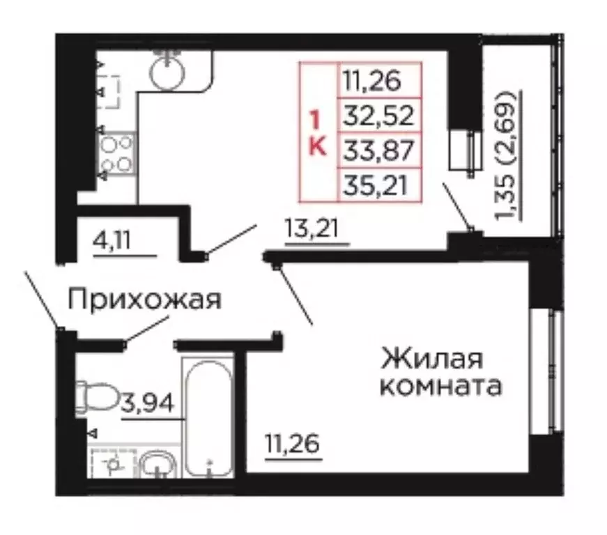 1-комнатная квартира: Аксай, жилой комплекс Вишнёвый Сад (33.87 м) - Фото 0