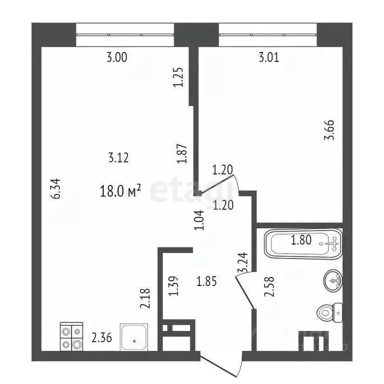1-к кв. Тюменская область, Тюмень ул. Первооткрывателей, 2 (37.3 м) - Фото 2