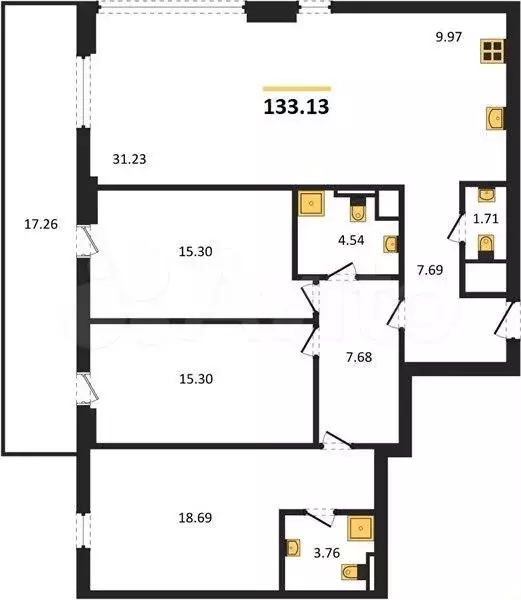3-к. квартира, 133,1 м, 8/12 эт. - Фото 1