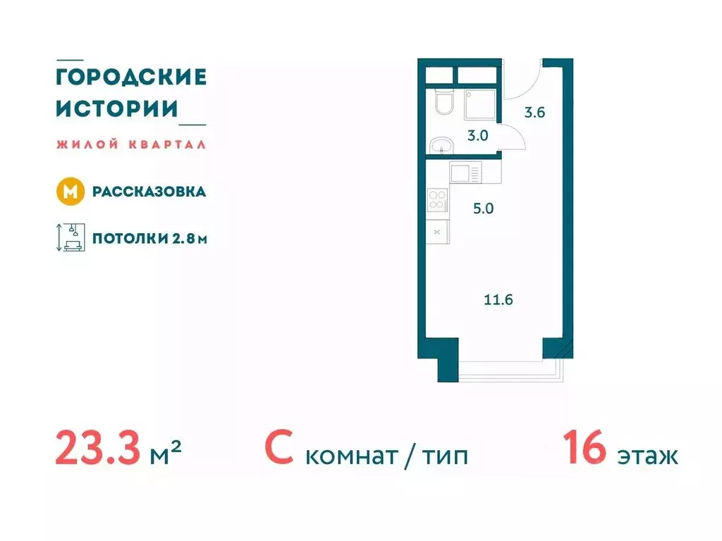 Студия Москва Городские Истории жилой комплекс (23.26 м) - Фото 0