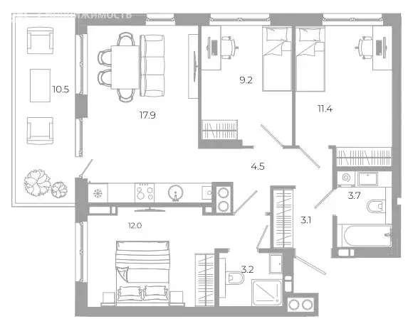 3-комнатная квартира: Астрахань, улица Космонавтов, 18 с/1 (75.5 м) - Фото 1