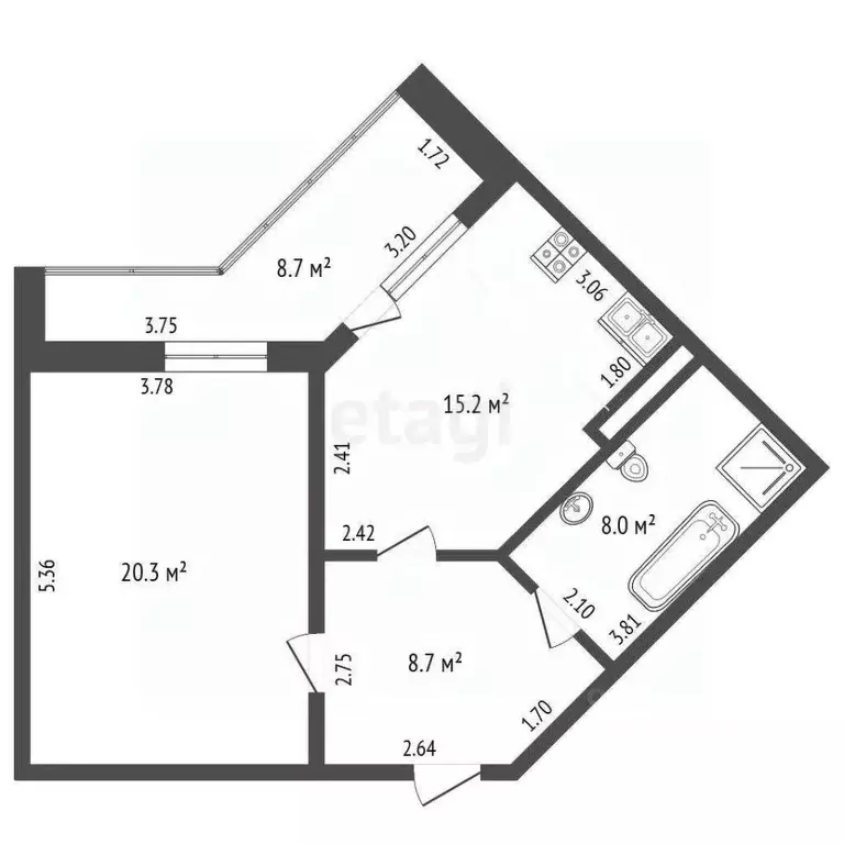 1-к кв. Ханты-Мансийский АО, Нягань 6-й мкр, 2 (52.2 м) - Фото 1