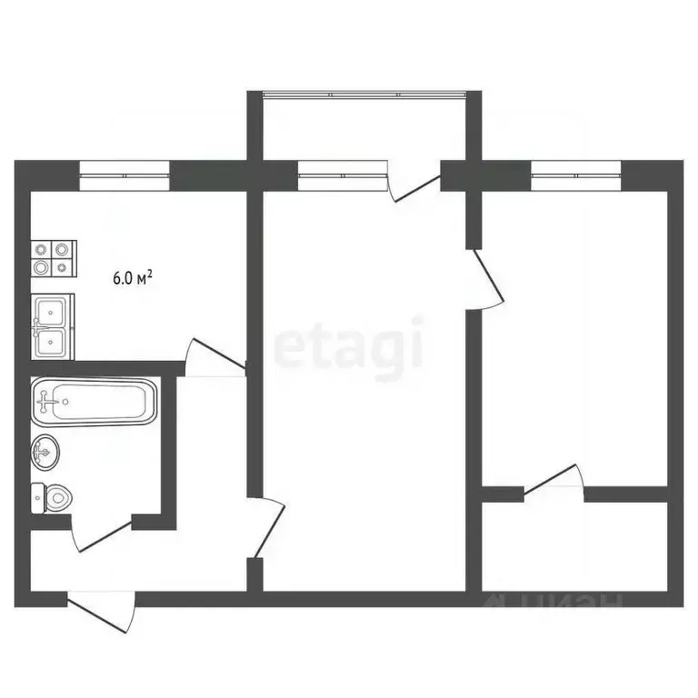 2-к кв. Владимирская область, Муром ул. Чкалова, 12Б (44.3 м) - Фото 1