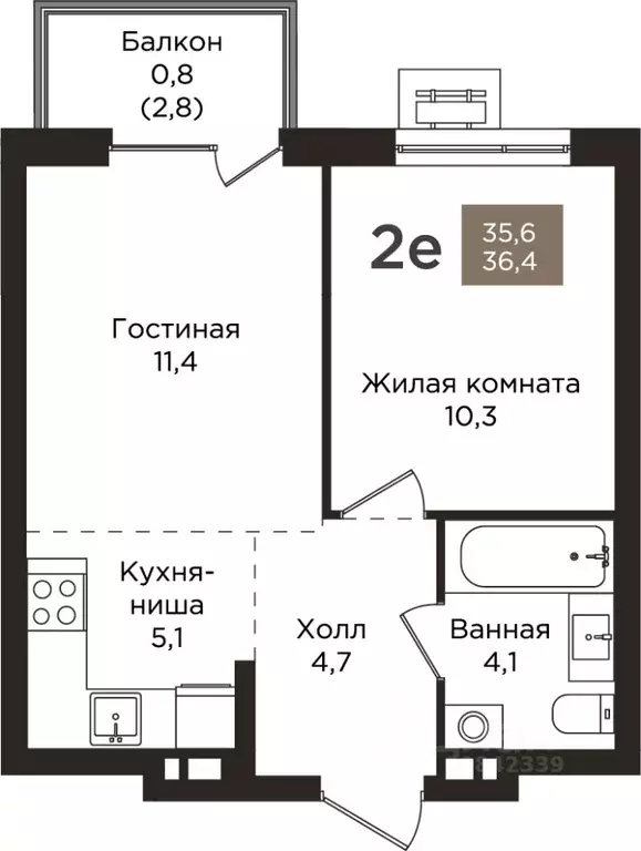 2-к кв. Пермский край, Пермь ул. Капитана Гастелло, 21 (36.4 м) - Фото 1