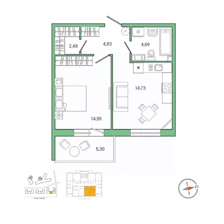 1-к кв. Ленинградская область, Гатчина ул. Чехова, 39к2 (43.0 м) - Фото 1