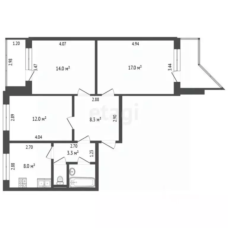 3-к кв. Тамбовская область, Тамбов Астраханская ул., 195к1 (65.9 м) - Фото 2