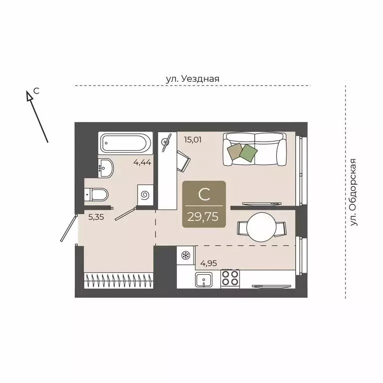 Квартира-студия: Тюмень, ЖК Мидгард на Уездной (29.75 м) - Фото 0