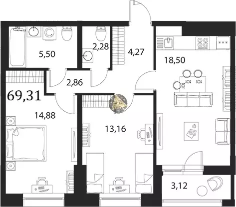 Продаётся 2-к квартира, 69.31 м - Фото 1