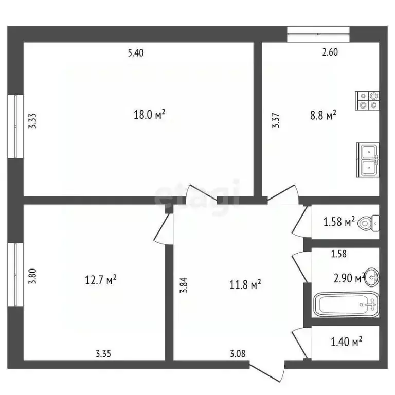 2-к кв. Саха (Якутия), Якутск ул. Заречная, 7 (57.5 м) - Фото 1