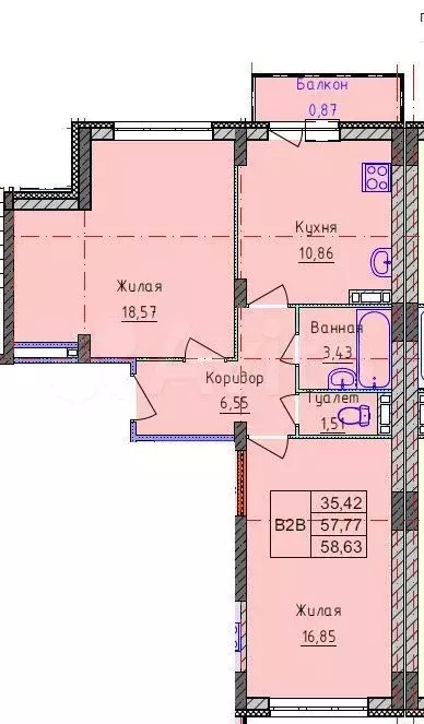 2-к. квартира, 59 м, 7/14 эт. - Фото 0