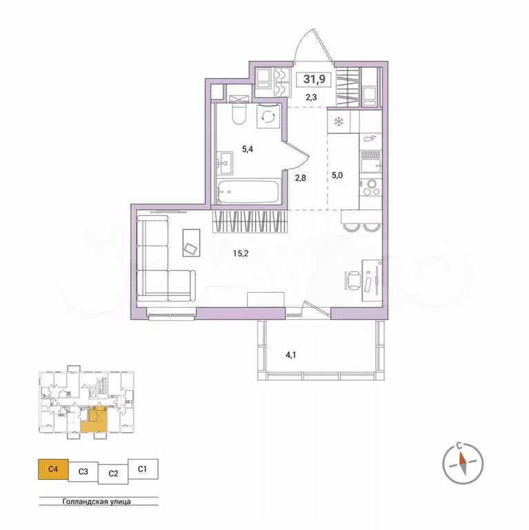 Квартира-студия, 31,9 м, 9/11 эт. - Фото 0