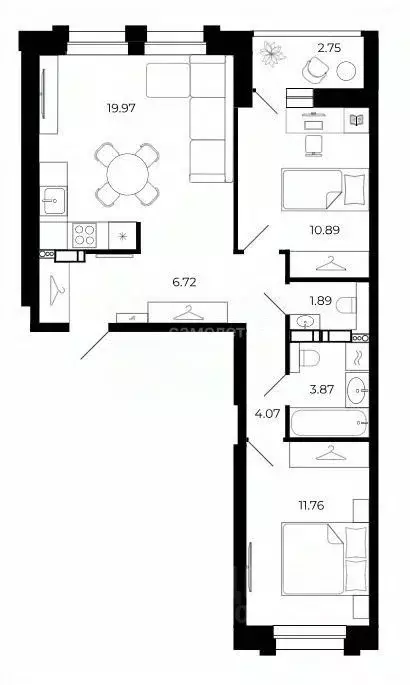 3-к кв. Липецкая область, Липецк ул. Е.И. Замятина, 1 (61.4 м) - Фото 2