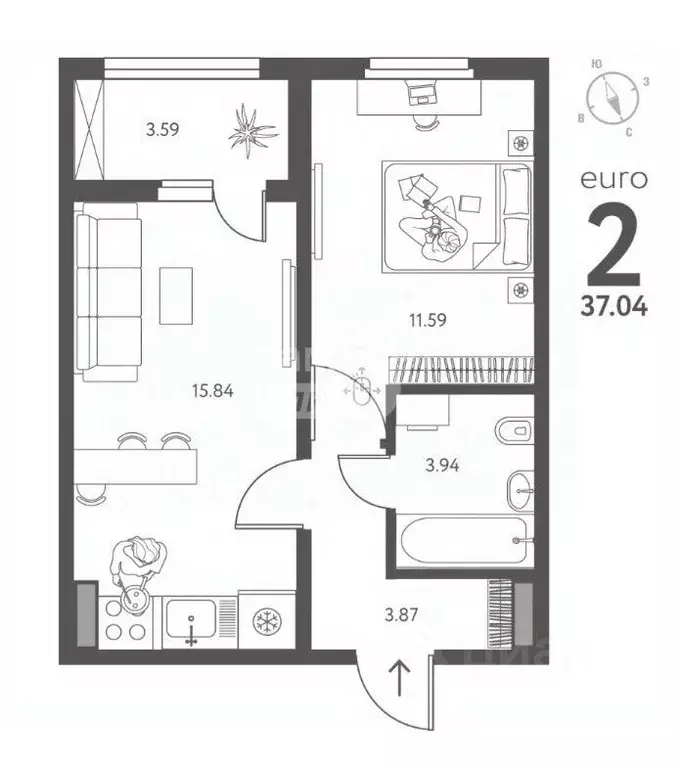 1-к кв. Липецкая область, Липецк ул. Перова (37.04 м) - Фото 1