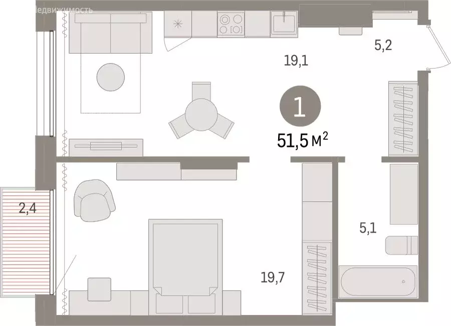 1-комнатная квартира: Тюмень, Краснооктябрьская улица, 4к3 (51.47 м) - Фото 1