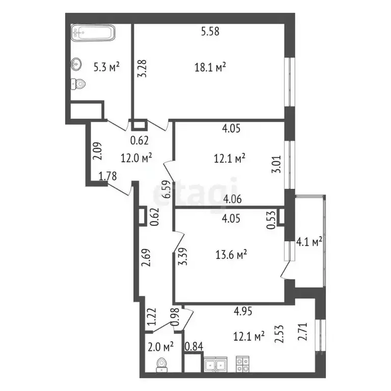 3-к кв. санкт-петербург просп. королева, 65 (77.3 м) - Фото 1