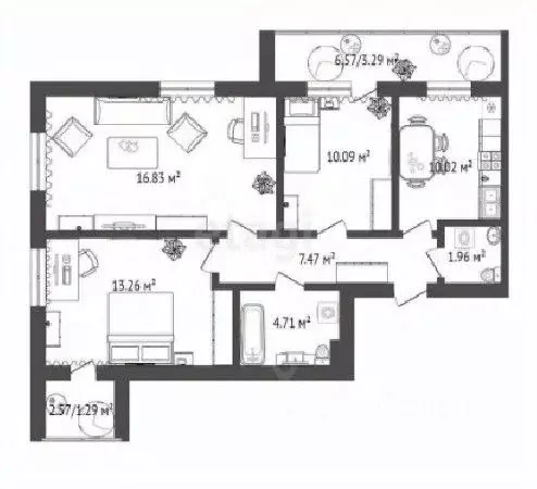 3-к кв. Омская область, Омск ул. Гусарова, 48 (71.1 м) - Фото 0