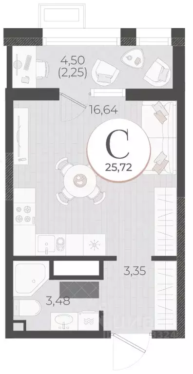 Студия Краснодарский край, Новороссийск Моренуар жилой комплекс (25.72 ... - Фото 0