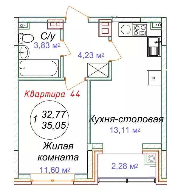 1-к кв. Ставропольский край, Минеральные Воды  (35.05 м) - Фото 0