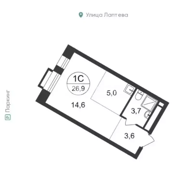 Квартира-студия: Московский, улица Лаптева, 9 (26.9 м) - Фото 1