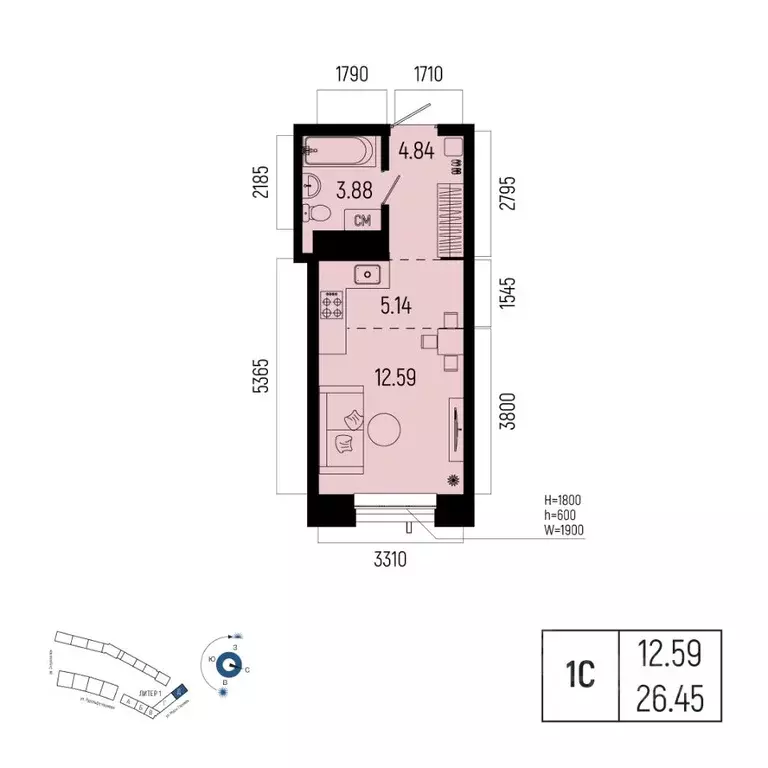 1-к кв. Башкортостан, Уфа Глумилино-1 мкр, Новатор жилой комплекс ... - Фото 1