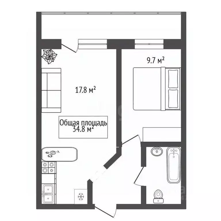 1-к кв. Новосибирская область, Новосибирск Лазурная ул., 30 (34.8 м) - Фото 2