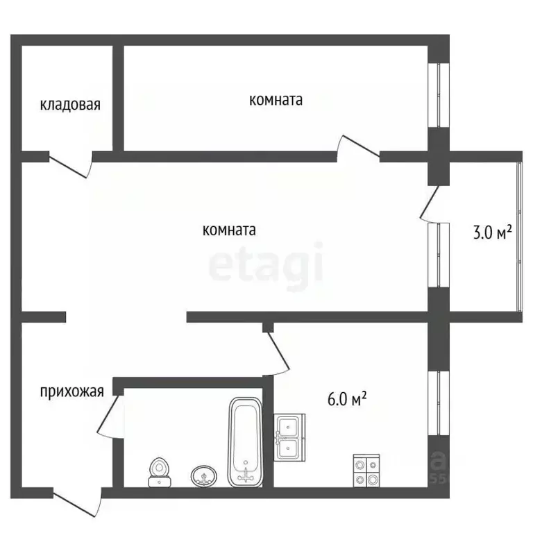 2-к кв. Костромская область, Кострома Беговая ул., 22 (45.7 м) - Фото 2
