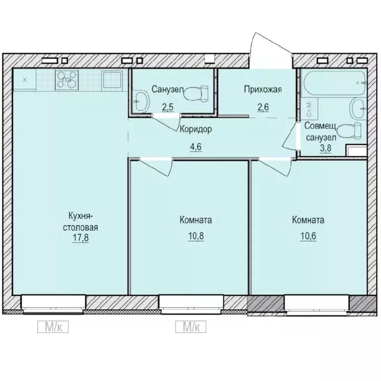 2-к кв. Удмуртия, Завьяловский район, с. Первомайский Санвилл жилой ... - Фото 1
