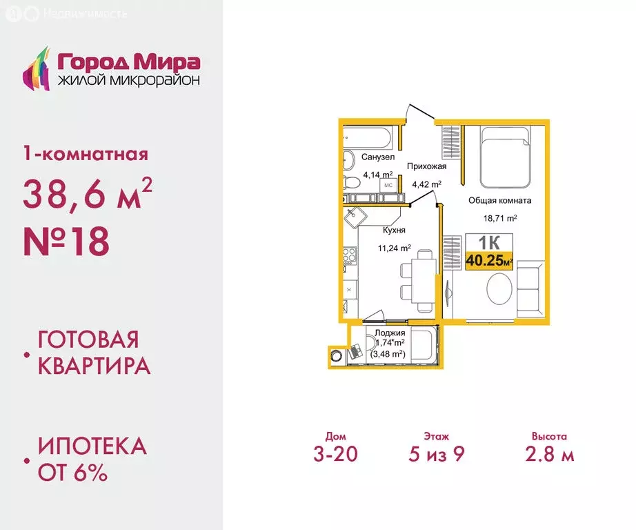 1-комнатная квартира: Симферополь, улица Батурина, 177к4 (38.6 м) - Фото 1