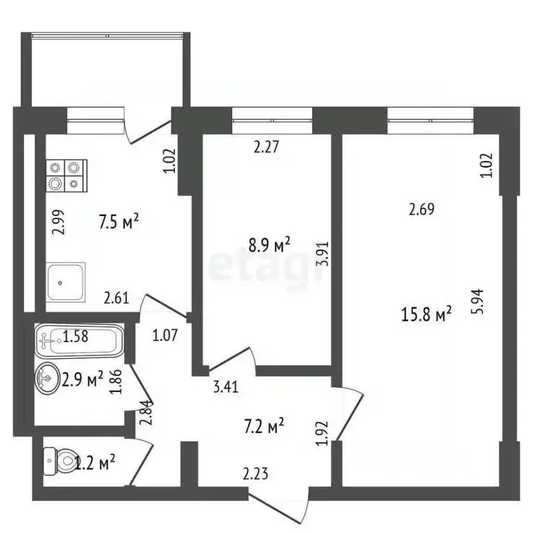 2-к кв. Саха (Якутия), Якутск Загородный кв-л, ул. Бабушкина, 12/3 ... - Фото 2