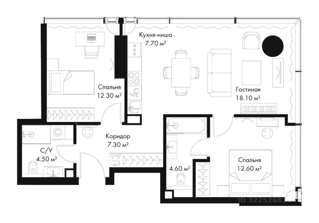 2-к кв. Москва Северный ао, Беговой р-н, Слава жилой комплекс (67.1 м) - Фото 2