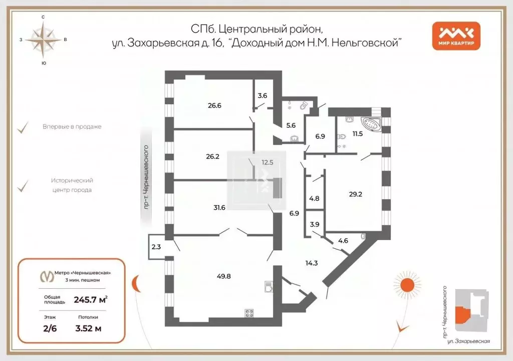4-к кв. Санкт-Петербург Захарьевская ул., 16 (245.7 м) - Фото 2