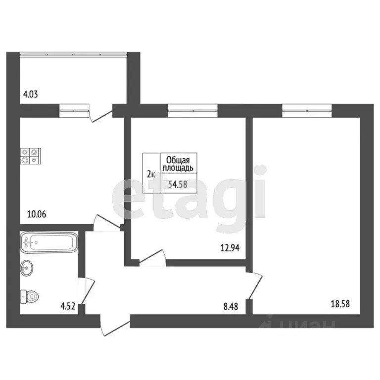 2-к кв. Тюменская область, Тобольск 15-й мкр, 14А (54.8 м) - Фото 1