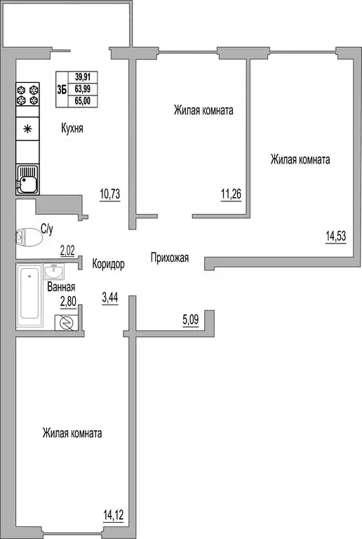 3-комнатная квартира: Псков, Линейная улица, 89 (65 м) - Фото 0