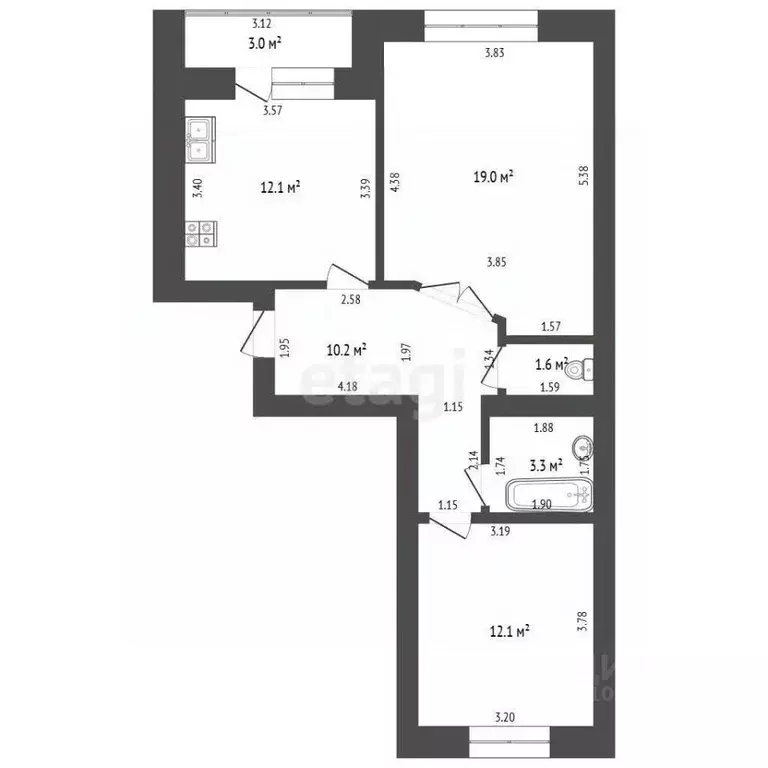 2-к кв. Башкортостан, Стерлитамак просп. Октября, 93 (58.3 м) - Фото 2
