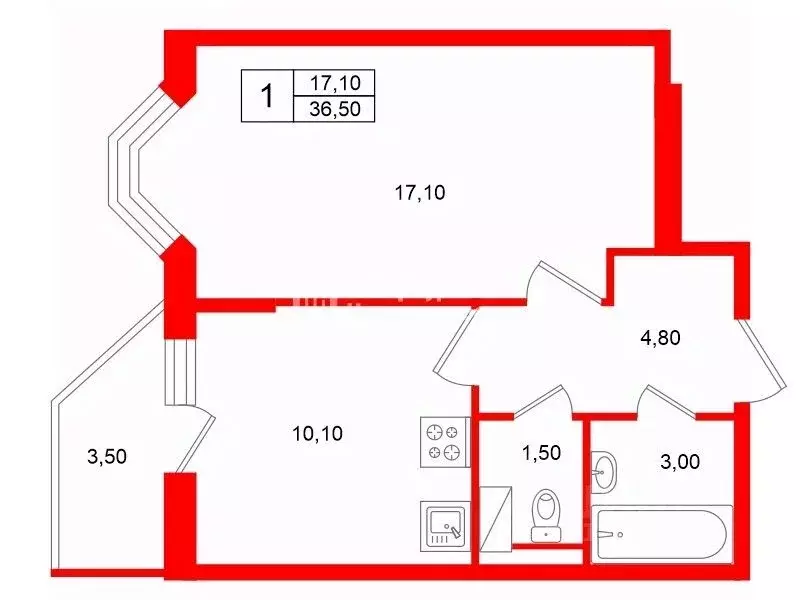 1-к кв. Санкт-Петербург просп. Ветеранов, 171к2 (36.5 м) - Фото 2