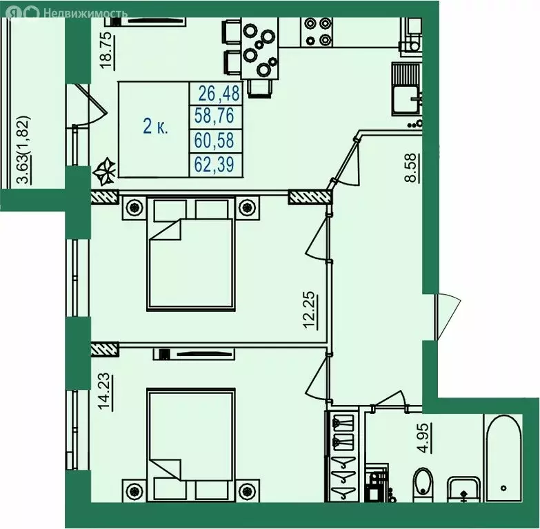 2-комнатная квартира: городской округ Владимир, посёлок ... - Фото 1