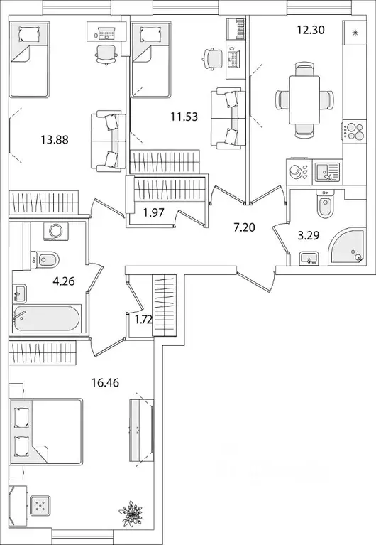 3-к кв. Санкт-Петербург ул. Тамбасова, 5Н (72.61 м) - Фото 0