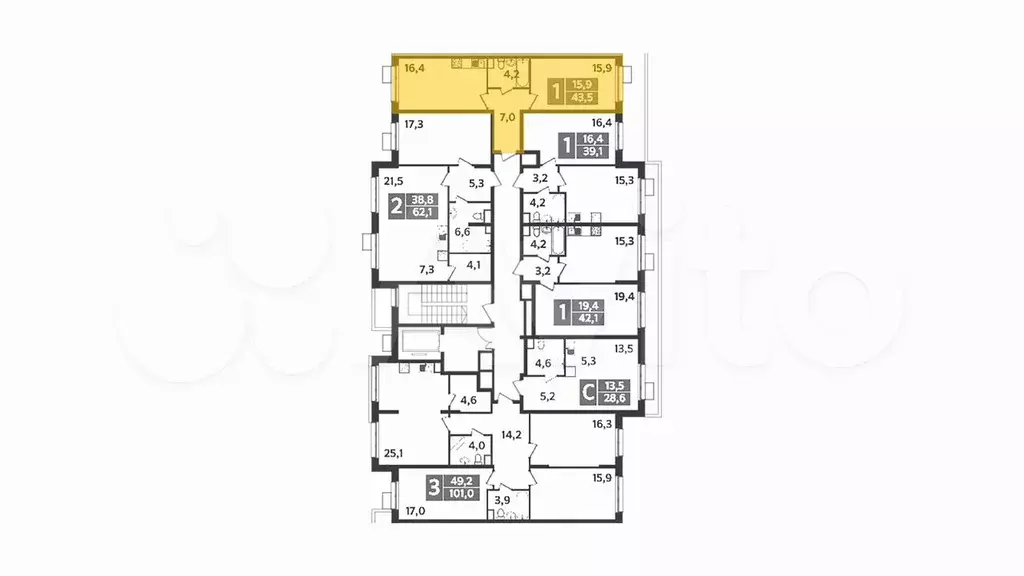 2-к. квартира, 43,5 м, 2/9 эт. - Фото 1