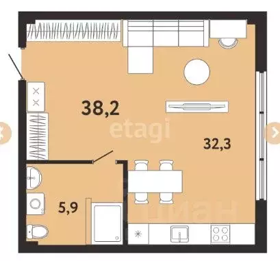 Студия Крым, Ялта ул. Киевская, 44 (38.2 м) - Фото 2