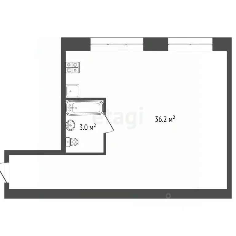 Студия Архангельская область, Архангельск ул. Самойло, 12А (39.2 м) - Фото 1