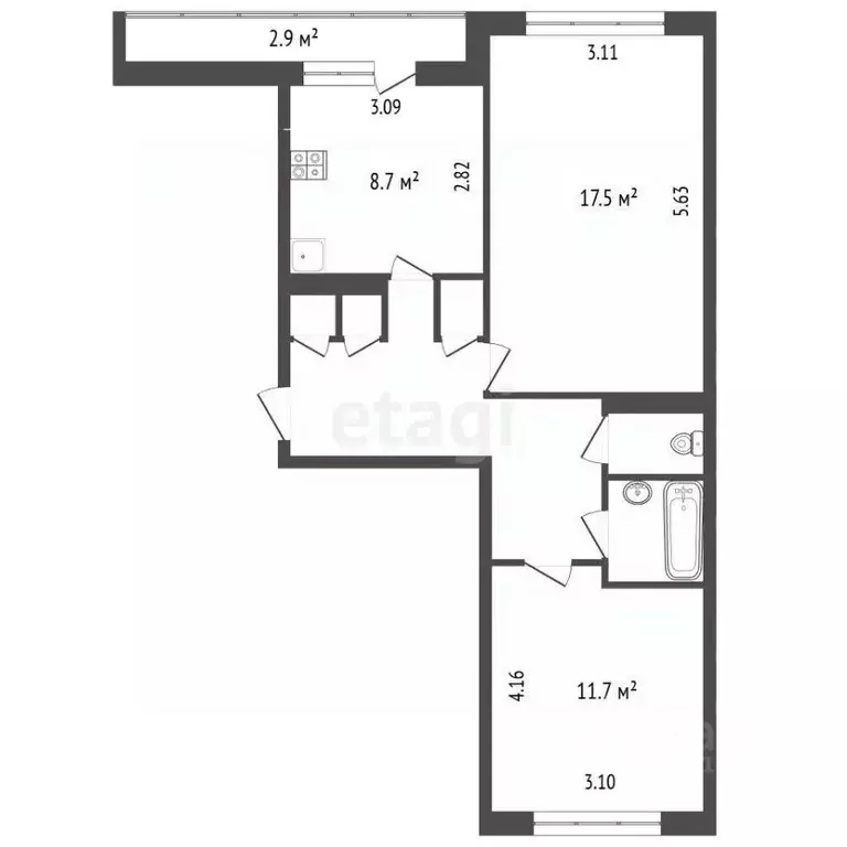2-к кв. Псковская область, Псков Инженерная ул., 78 (53.0 м) - Фото 2
