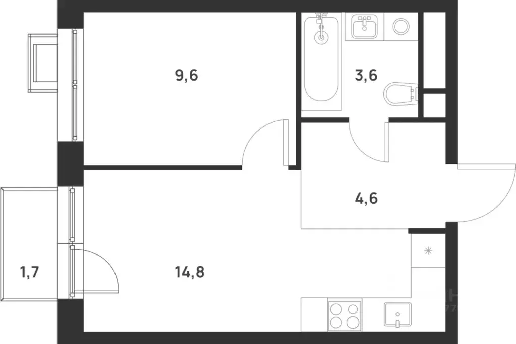 1-к кв. Москва № 123 кв-л,  (33.1 м) - Фото 2