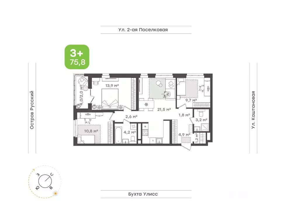 3-к кв. Приморский край, Владивосток ул. 3-я Поселковая, 16/4 (75.8 м) - Фото 1