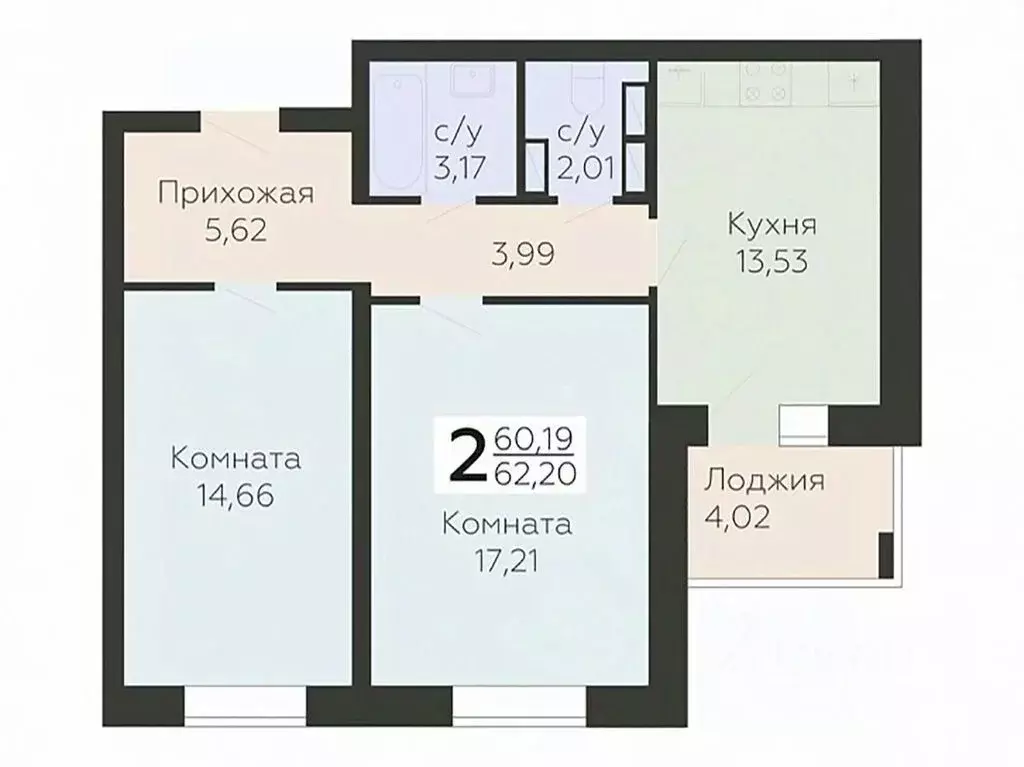2-к кв. Орловская область, Орел ул. Панчука, 83Б (62.2 м) - Фото 0