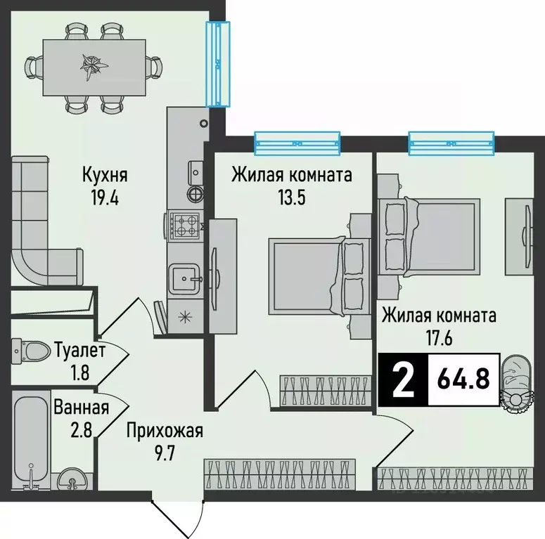 2-к кв. Ставропольский край, Железноводск городской округ, пос. ... - Фото 1
