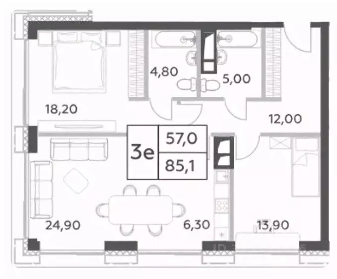 3-к кв. Москва просп. Генерала Дорохова, 49 (86.0 м) - Фото 1