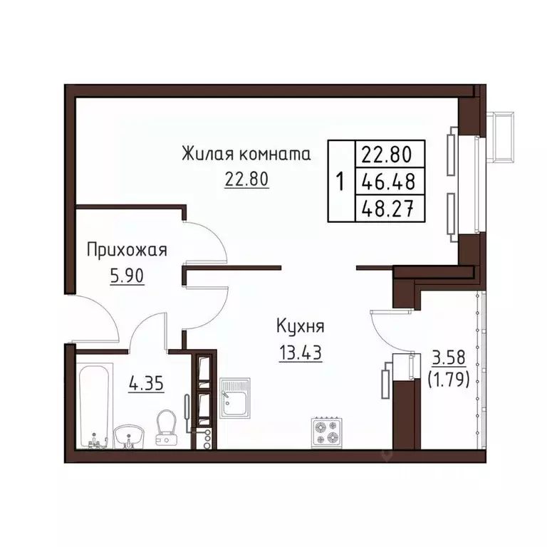 1-к кв. Орловская область, Орел ул. Левый Берег реки Оки, 21к1 (48.27 ... - Фото 0