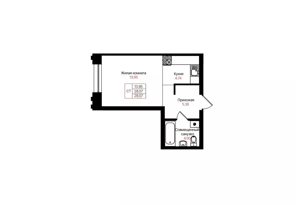 1-к кв. Татарстан, Казань Лето жилой комплекс (28.07 м) - Фото 0