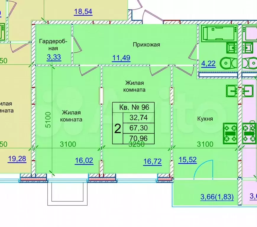 2-к. квартира, 71 м, 2/10 эт. - Фото 0